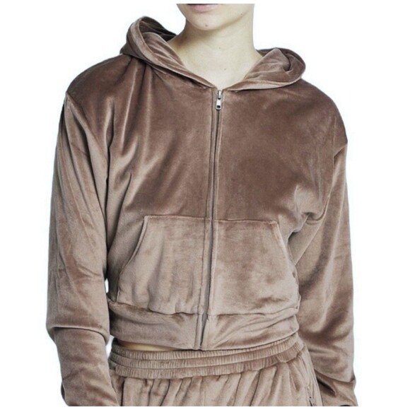 Skims Velour Full Zip Hoodie Size L Brown Soft Plush Loungewear Jacket - Picture 1 of 6